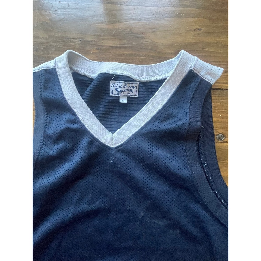 Retro Brand Authentics Mens Navy Blue Mesh V-Neck Jersey Tank Top Size Medium - Picture 4 of 8